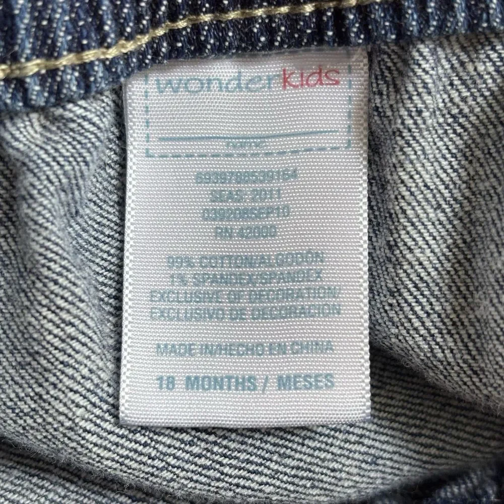 Wonderkids Girls Denim Pinafore Overalls Tiered Dress Embroidery Hearts Coquette